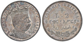 Umberto I Eritrea (1890-1896) 2 Lire 1890 - Nomisma 1039 AG - NC Lievi segnetti da contatto nei campi, esemplare di altissimi qualità dai fondi lucent...