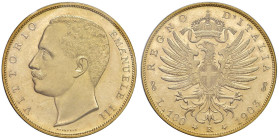 Vittorio Emanuele III (1900-1946) 100 Lire 1903 - Nomisma 1045 AU RRR Esemplare sigillato e certificato da Alberto Varesi, in conservazione FDC.

St...