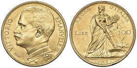 Vittorio Emanuele III (1900-1946) 100 Lire 1912 - Nomisma 1048 AU RR Segni nel campo al R/.

Status: SPL+