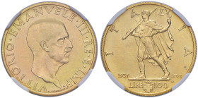 Vittorio Emanuele III (1900-1946) 100 Lire 1937 - Nomisma 1060 AU RRRR Tiratura di soli 249 esemplari. In slab NGC MS63 n° 6345485-006.

Status: MS6...
