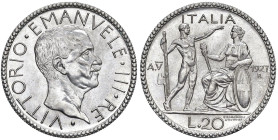 Vittorio Emanuele III (1900-1946) 20 Lire 1927 An. V - Nomisma 1083 AG RRR Tiratura di 100 esemplari coniati. Superbo lustro.

Status: FDC