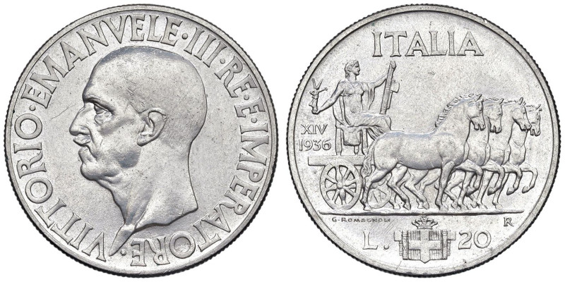 Vittorio Emanuele III (1900-1946) 20 Lire 1936 - Nomisma 1094 AG R Buoni rilievi...