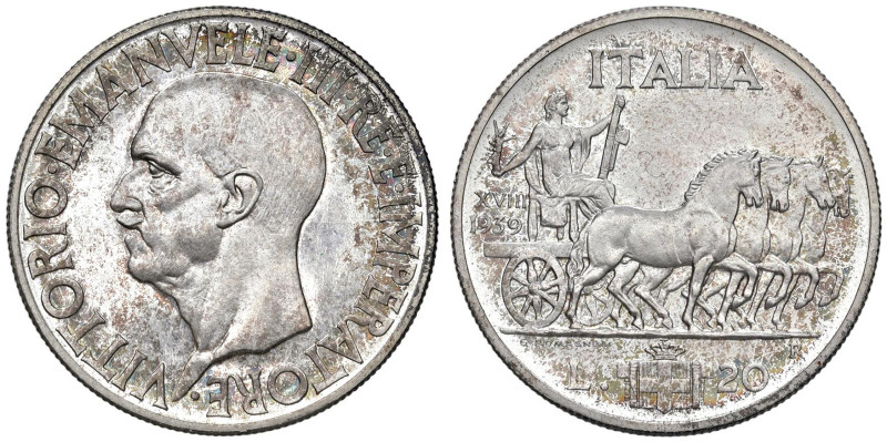 Vittorio Emanuele III (1900-1946) 20 Lire 1939 - Nomisma 1097 AG RRRR Di estrema...