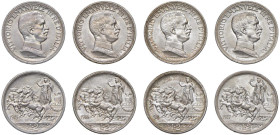 Vittorio Emanuele III (1900-1946) Serie di 4 monete da 2 Lire "quadriga briosa" - 1914, 1915, 1916, 1917 - Nomisma 1163; 1164; 1165; 1166 AG

Status...