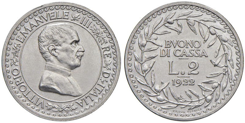 Vittorio Emanuele III (1900-1946) 2 Lire 1922 Prova tecnica - Luppino PP191 NI R...