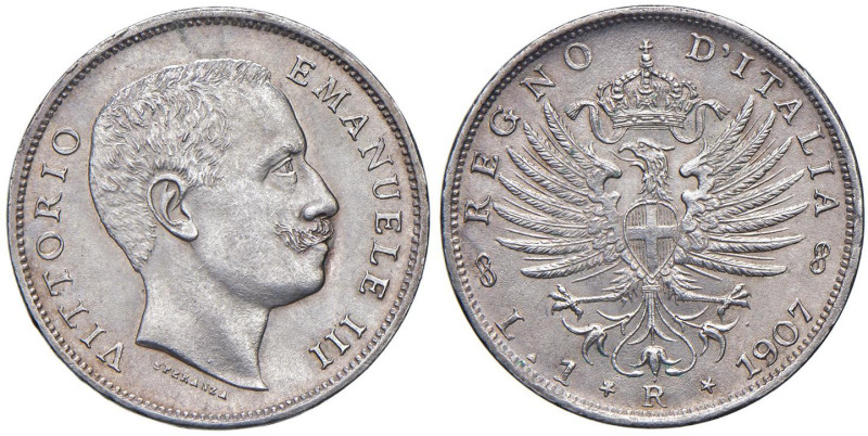 Vittorio Emanuele III (1900-1946) Lira 1907 - Nomisma 1197 AG Esemplare dall'ott...