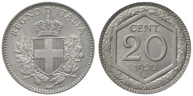 Vittorio Emanuele III (1900-1946) 20 Centesimi 1920 contorno liscio - Nomisma 1293 NI/CU R Di grande qualità, molto difficile da reperire in questa co...