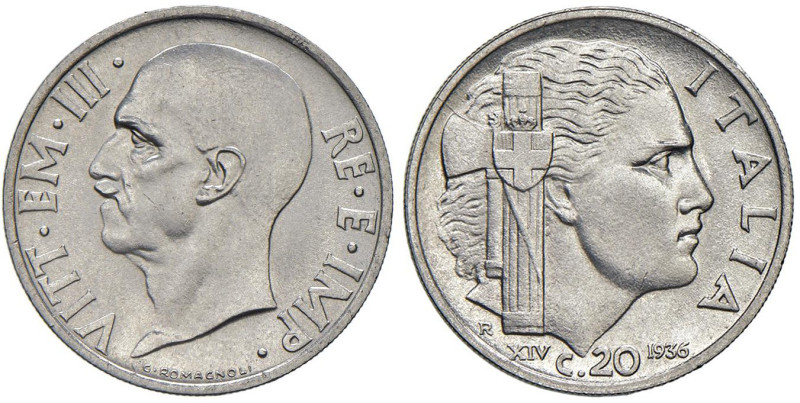 Vittorio Emanuele III (1900-1946) 20 Centesimi 1936 - Nomisma 1194 NI RR

Stat...