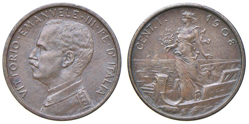 Vittorio Emanuele III (1900-1946) Centesimo 1908 - Nomisma 1396 CU RR

Status:...