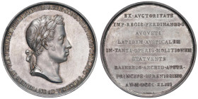 Ferdinando I Imperatore d'Austria e Re del Lombardo-Veneto (1835-1848) Medaglia coniata 1843 Prima pietra della stazione ferroviaria Milano-Venezia, d...