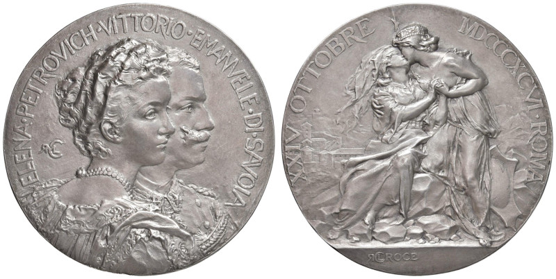 Vittorio Emanuele ed Elena Petrovich del Montenegro Medaglia coniata 1896 Nozze ...