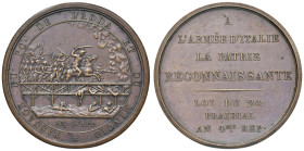Medaglia 1796 Compagna d'Italia. Vittorie napoleoniche. Passaggio del ponte di Lodi. AE (Ø 43 mm - g 34,76) FDC. Bella patina. Conservazione ecceziona...