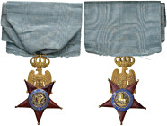 1808 Croce da cavaliere dell'ordine reale delle due Sicilie. AU e smalto (Ø 57x38 mm - g 23,55) SPL/FDC. Julius n. 4293, Ricciardi pag. 122, Essling n...