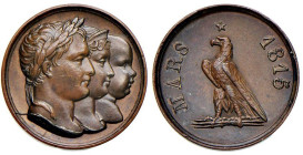 Medaglia 1815 Fuga di Napoleone dall'Elba. AE (Ø 14 mm - g 2,03) FDC Opus: Andrieu-Bramsen n. 1593. D/ Teste accollate a dx di Napoleone, di Maria Lui...