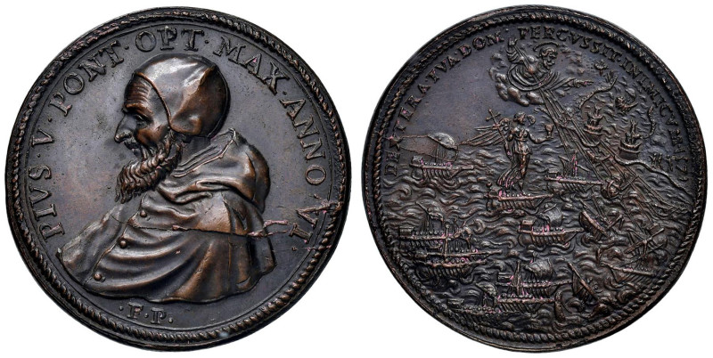 Pio V (1566-1572) Medaglia coniata 1571 An. VI Battaglia di Lepanto - Opus: Gian...