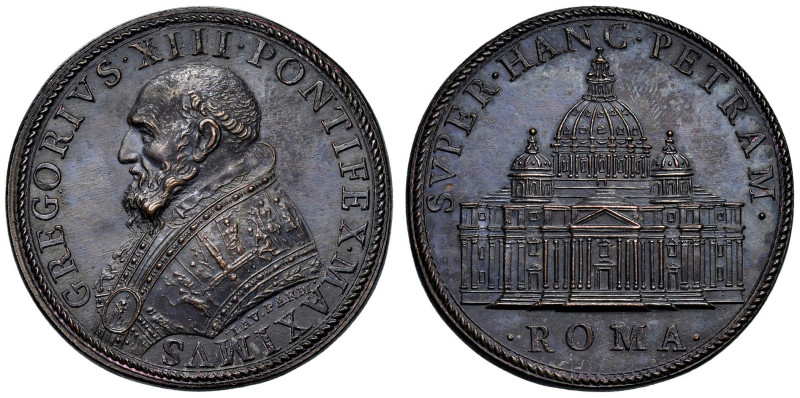 Gregorio XIII (1572-1585) Medaglia coniata 1584 Lavori di costruzione della basi...