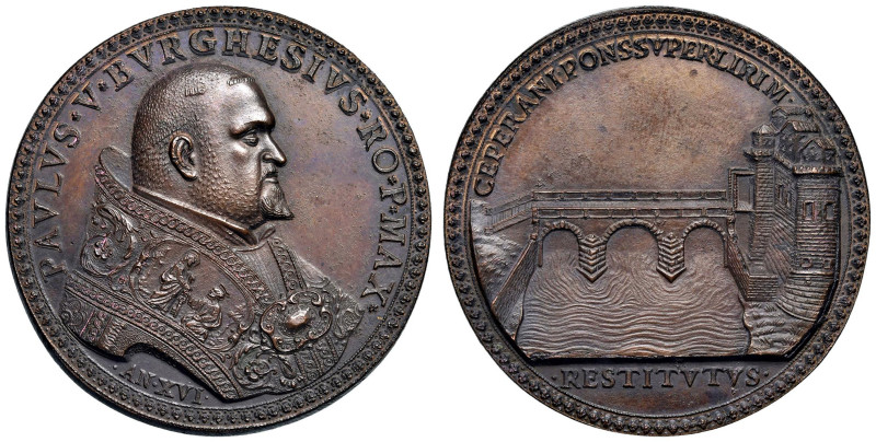 Paolo V (1605-1621) Medaglia coniata 1620 An. XVI Ricostruzione del ponte di Cep...
