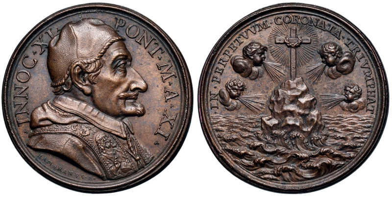 Innocenzo XI (1676-1689) Medaglia annuale coniata 1687 An. XI Vittorie della Leg...