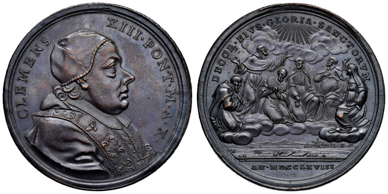 Clemente XIII (1758-1769) Medaglia annuale 1768 An. X Canonizzazione di sei nuov...