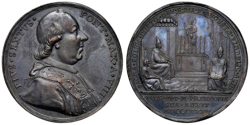 Pio VI (1775-1799) Medaglia coniata annuale 1782 An. VIII Il Pontefice ad August...