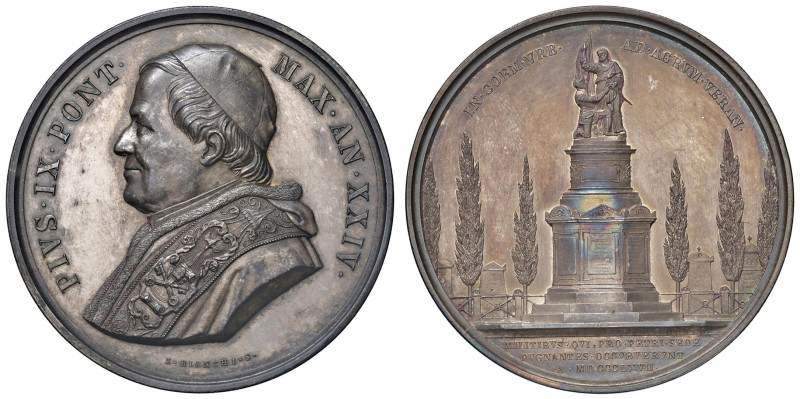 Pio IX (1846-1878) Medaglia annuale coniata 1869 An. XXIV Monumento ai caduti a ...