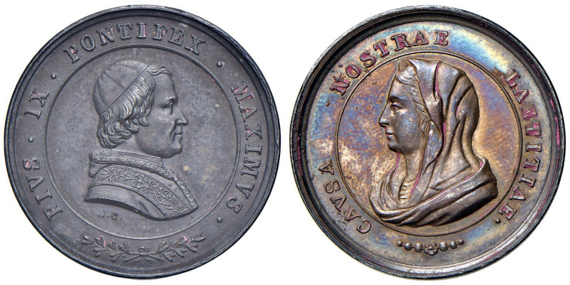 Pio IX (1846-1878) Medaglia coniata straordinaria senza data Adorazione della Ma...