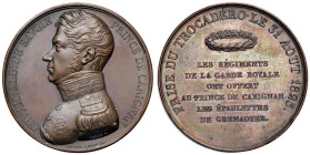 Carlo Alberto (1831-1849) Principe di Carignano dal 1821 Medaglia 1823 Presa di Trocadéro in Càdiz - Opus: Barre e De Puymaurin, Collignon 383 AE (g 3...