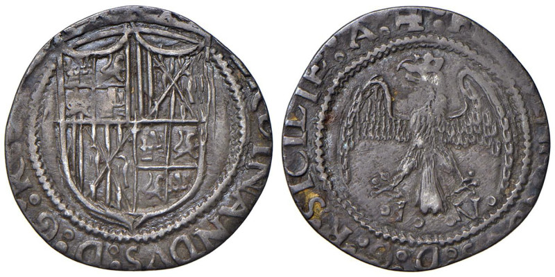 MESSINA Ferdinando Il Cattolico (1479-1516) Tarì - MIR 244/9 AG (g 2,71) Leggerm...