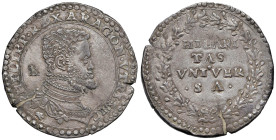 NAPOLI Filippo II d'Asburgo (1554-1598) Ducato - Magl. Manca (15/? marchio non trascritto) AG (g 29,88) RRR Variante rarissima con marchio, inedita su...