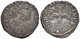 NAPOLI Filippo III d'Asburgo (1598-1621) Carlino 1620 - Magl. 25 AG (g 3,34) R Contrassegno "lettera A".

Status: BB+