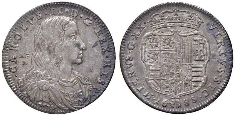 NAPOLI Carlo II d'Asburgo (1674-1700) Tarì 1688 - Nomisma 46 AG (g 5,09) RR Ossi...