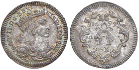 NAPOLI Carlo II d'Asburgo (1674-1700) Carlino 1699 - Nomisma 93 AG (g 2,11) R Conservazione eccezionale. Nell'asta Nac 112 del 2018, lotto 77, un esem...