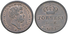 NAPOLI Ferdinando II di Borbone (1830-1859) 2 Tornesi 1857 - Nomisma 1210 CU (g 6,44)

Status: qFDC