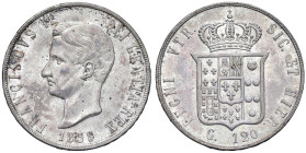 NAPOLI Francesco II (1859-1860) Piastra da 120 grana 1859 - Nomisma 1296 AG (g 27,65) Segnetti.

Status: qSPL-SPL