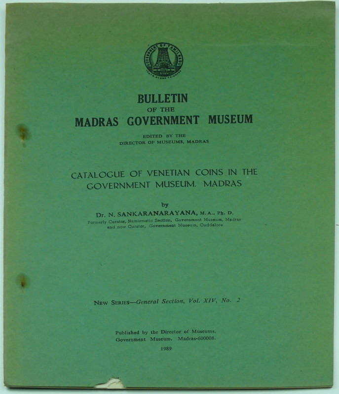 Bulletin of the Madras gouvernment museum, Cataloge of ventian coins,N. Sankaran...