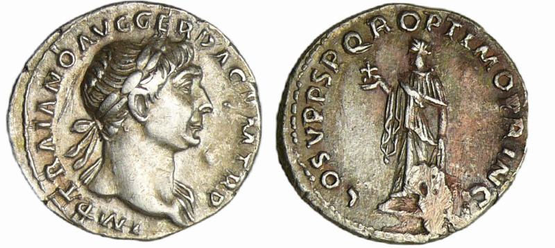 Trajan - Denier (108, Rome) - L'Espérance
A/ IMP TRAIANO AVG GER DAC P M TR P. ...