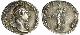Trajan - Denier (108, Rome) - L'Equité
A/ IMP TRAIANO AVG GER DAC P M TR P. Buste lauré à droite. 
R/ COS V P P S P Q R OPTIMO PRINC. L'Equité debou...