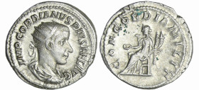 Gordien III - Antoninien (240, Rome)
A/ IMP GORDIANVS PIVS FEL AVG Buste radié à droite. 
R/ CONCORDIA MILIT. La Concorde assise à gauche, tenant un...