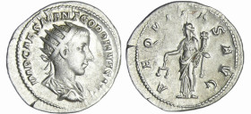 Gordien III - Antoninien (239, Rome) - L'Equité
A/ IMP CAES M ANT GORDIANVS AVG Buste radié à droite. 
R/ AEQVITAS AVG. L'Equité debout à gauche, te...