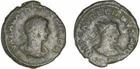 Vaballath et Aurélien - Antoninien (270-272, Antioche)
A/ VABALATHVS VCRIMDR. Buste lauré et drapé à droite. 
R/ IMP AVRELIANVS AVG // S. Buste radi...