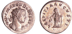 Probus - Aurélianus (276, Lyon) - La Joie
A/ IMP C M AVR PROBVS AVG Buste radié et drapé à droite. 
R/ LAETITIA AVGVSTI // IIII. La Joie debout à ga...