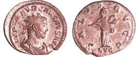 Carin - Aurélianus (284, Lyon) - La Santé
A/ IMP C M AVR CARINVS AVG. Buste radié drapé et cuirassé à droite. 
R/ SALVS AVGG -|D // LVG. La Santé à ...