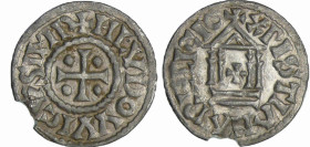 France - Louis 1er Le Pieux (814-840) - Denier au temple
A/ + HLVDOVVICVS IMP Croix.cantonnée de quatre globules 
R/ + XPISTIANA RELIGIO Temple sur ...