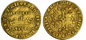 France - Louis IX (1245-1270) - Royal d'Or à la couronne d'épines, variété dite "royal d'Or de Noyon", Copie 19/20ème
A/ + LVDOVICVS° DEI° GRA'° REX°...