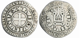 France - Louis IX (1245-1270) - Gros tournois (1266-1270)
A/ + LVDOVICVS REX, légende extérieure : + BNDICTV: SIT: NOmE: DNI: nRI: DEI: IhV. XPI Croi...