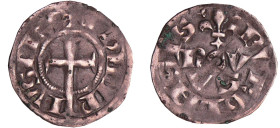 France - Philippe IV (1285-1314) - Bourgeois simple
A/ PHILIPPVS REX. Croix latine coupant la légende en bas. 
R/ BVGENSIS dans le champ NOV VS sous...