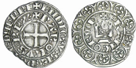 France - Charles IV (1322-1328) - Maille blanche - 3ème émission (24 juillet 1326)
A/ + KAROLVS RE.X. légende extérieure : + BNDICTV: SIT: nOmE: DnI:...