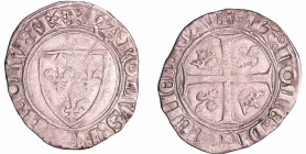France - Charles VI (1380-1422) - Blanc guénar - 2ème émission (11 septembre 1389) - Romans
A/ + KAROLVS FRANCORV REX. Ecu de France. 
R/ + SIT NOME...