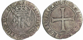 France - Charles VII (1422-1461) - Blanc aux K - Poitiers
A/ + KAROLVS FRAnCORV REX. Deux lis et une couronnelle. 
R/ + SIT: nOmE: DnI: BEnEDICTVm. ...