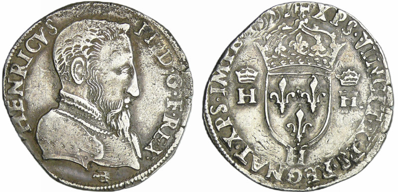 France - Henri II (1547-1559) - Teston à la tête nue - 1er type - 1557 H (La Roc...